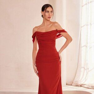 New Off Shoulder Formal Sheath Long Soft Chiffon Dress w/ Lace Up Back CD T705